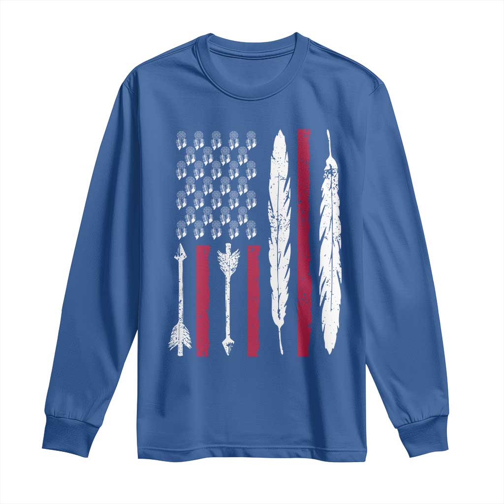 Vintage Native American Flag Long Sleeve Shirt Dreamcatcher And Feather Graphic TS12 Royal Blue Print Your Wear