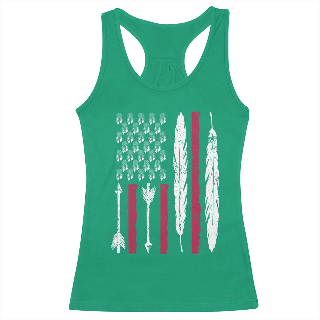 Vintage Native American Flag Racerback Tank Top Dreamcatcher And Feather Graphic TS12 Irish Green Print Your Wear