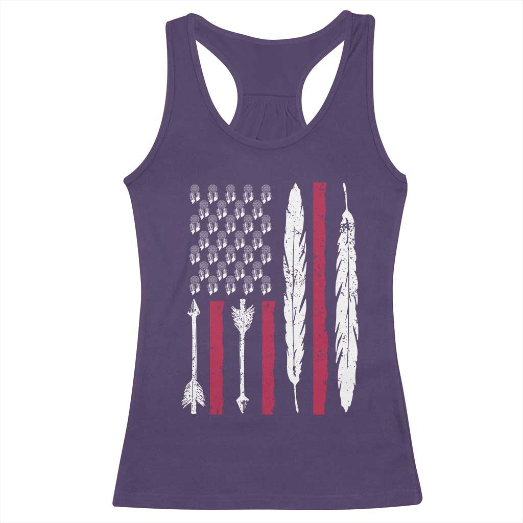 Vintage Native American Flag Racerback Tank Top Dreamcatcher And Feather Graphic TS12 Purple Print Your Wear