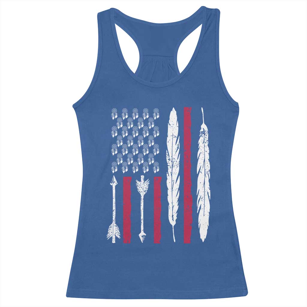 Vintage Native American Flag Racerback Tank Top Dreamcatcher And Feather Graphic TS12 Royal Blue Print Your Wear