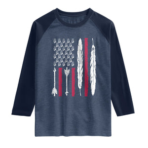 Vintage Native American Flag Raglan Shirt Dreamcatcher And Feather Graphic TS12 Heather Denim Navy Print Your Wear