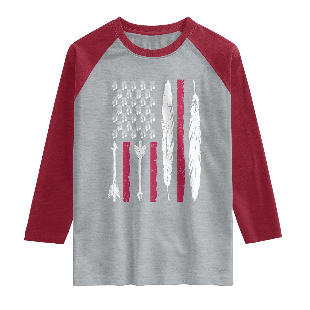 Vintage Native American Flag Raglan Shirt Dreamcatcher And Feather Graphic TS12 Heather Gray Heather Red Print Your Wear