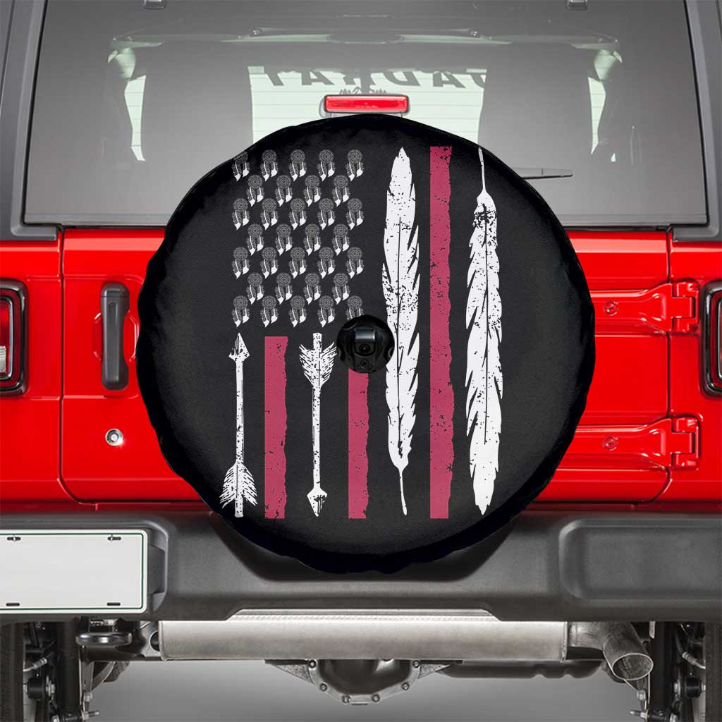 Vintage Native American Flag Spare Tire Cover Dreamcatcher And Feather Graphic TS12 Black Print Your Wear