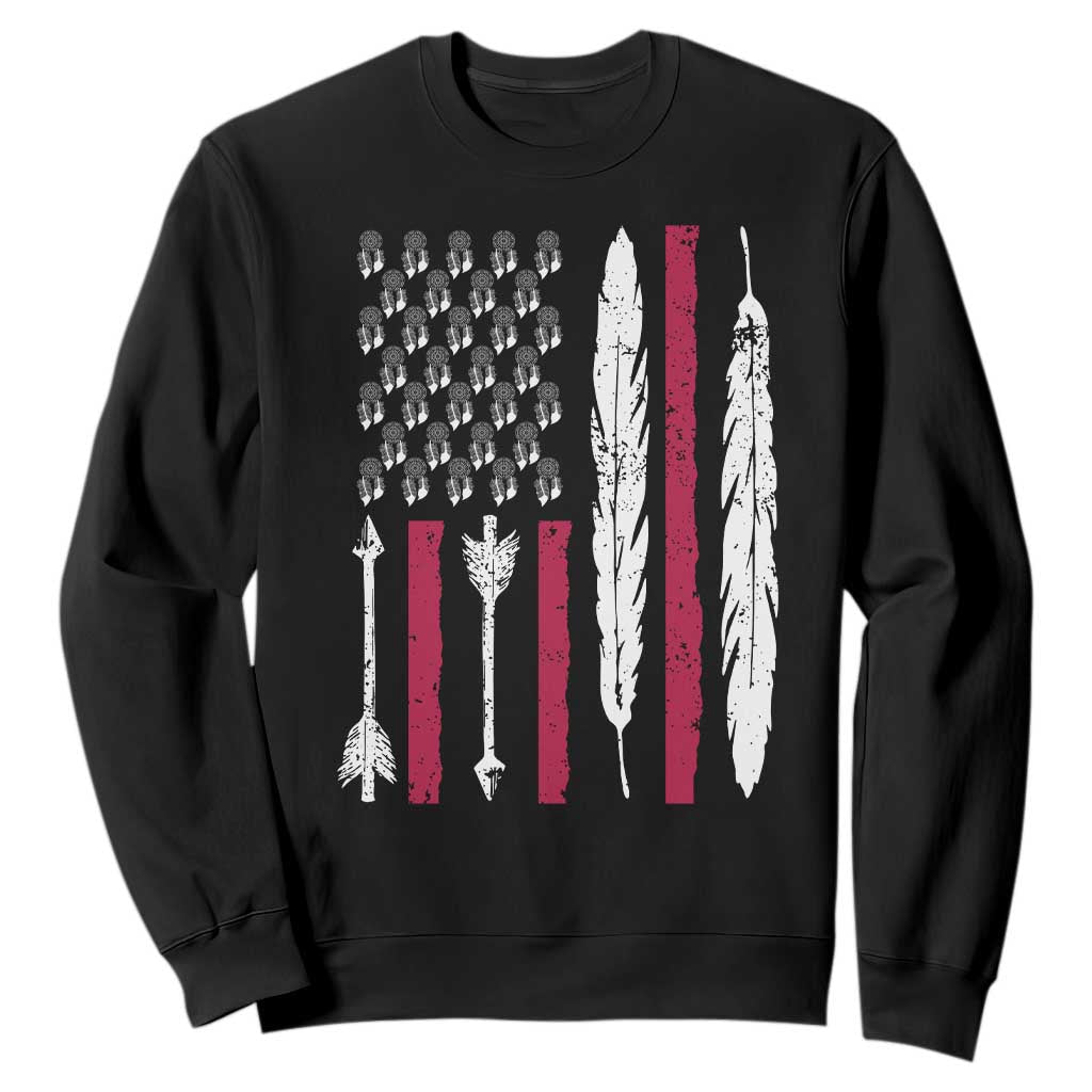 Vintage Native American Flag Sweatshirt Dreamcatcher And Feather Graphic TS12 Black Print Your Wear