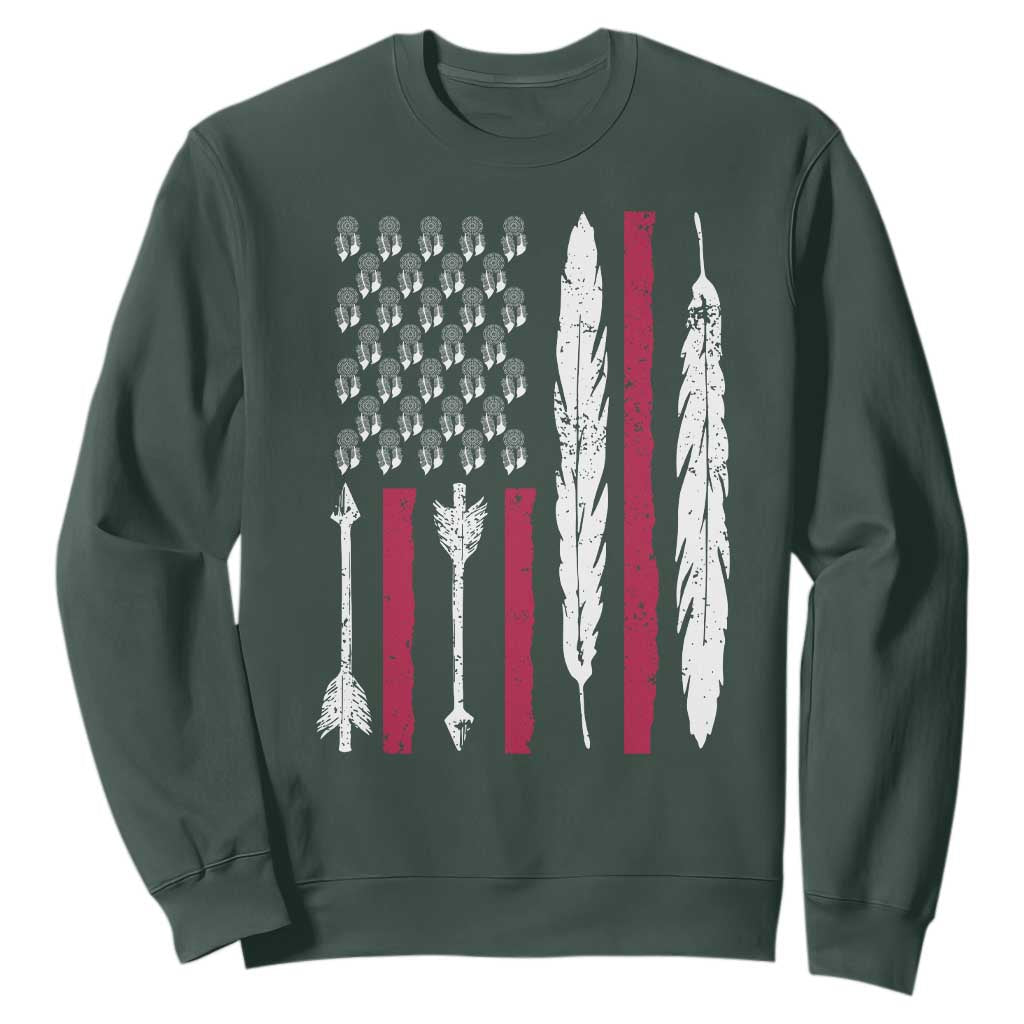 Vintage Native American Flag Sweatshirt Dreamcatcher And Feather Graphic TS12 Dark Forest Green Print Your Wear