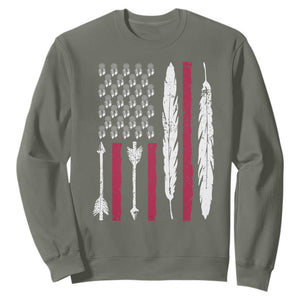 Vintage Native American Flag Sweatshirt Dreamcatcher And Feather Graphic TS12 Military Green Print Your Wear