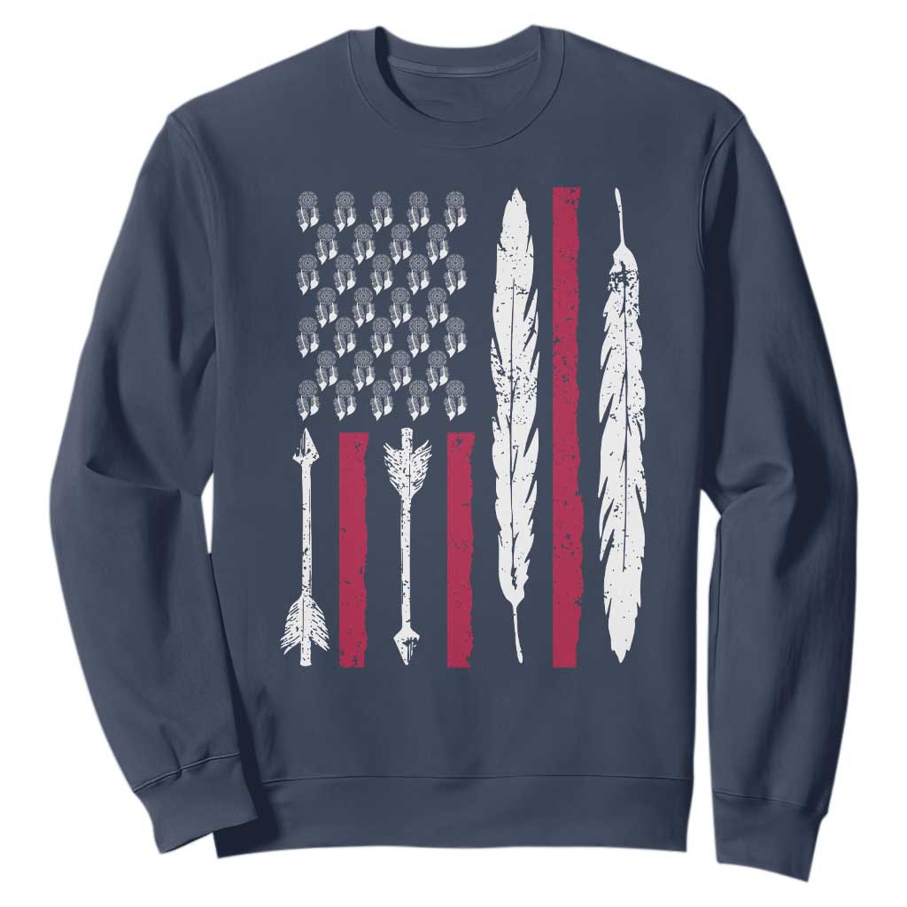 Vintage Native American Flag Sweatshirt Dreamcatcher And Feather Graphic TS12 Navy Print Your Wear
