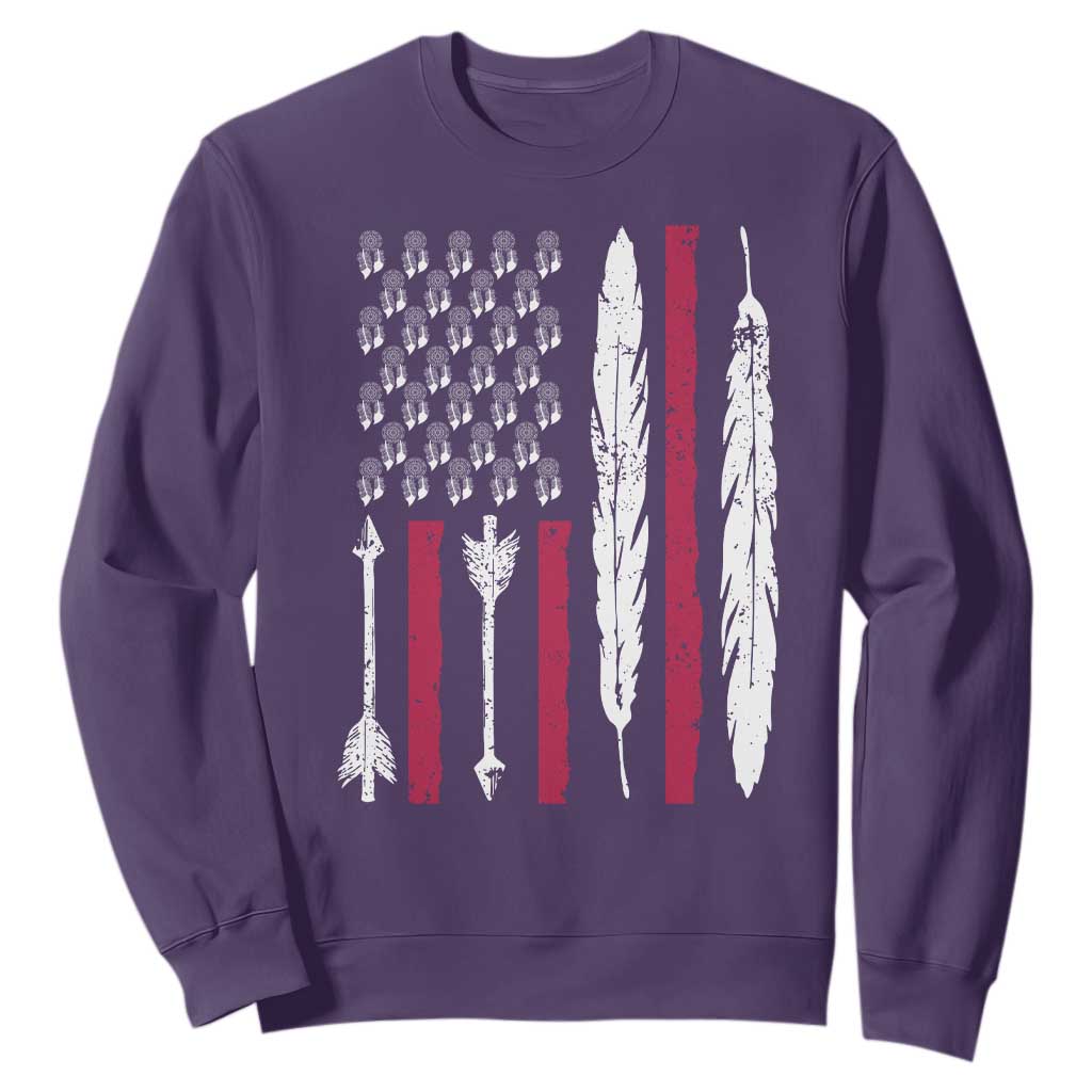 Vintage Native American Flag Sweatshirt Dreamcatcher And Feather Graphic TS12 Purple Print Your Wear
