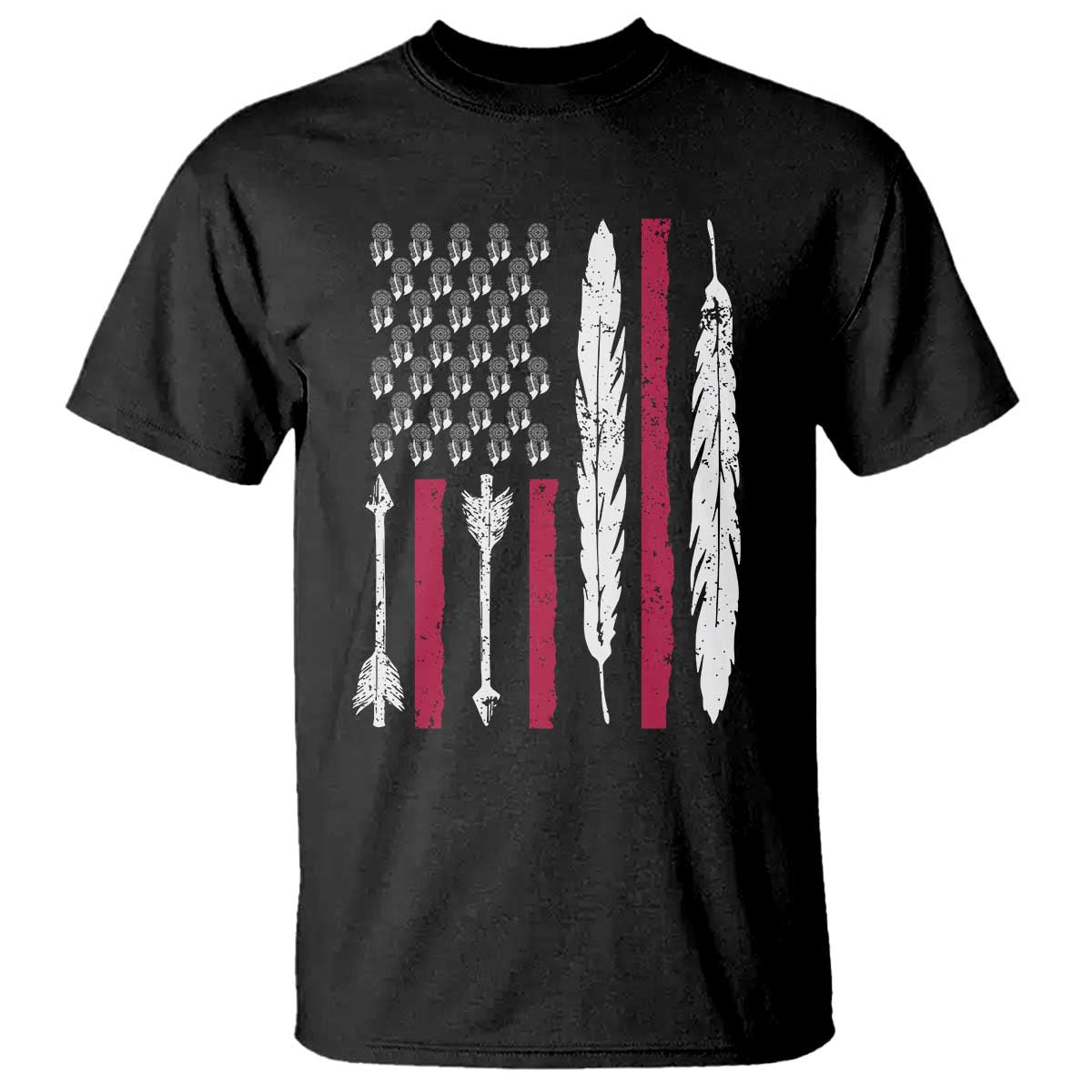 Vintage Native American Flag T Shirt Dreamcatcher And Feather Graphic TS12 Black Print Your Wear