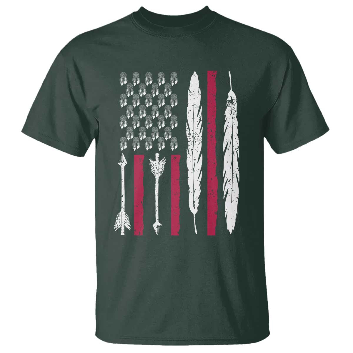 Vintage Native American Flag T Shirt Dreamcatcher And Feather Graphic TS12 Dark Forest Green Print Your Wear
