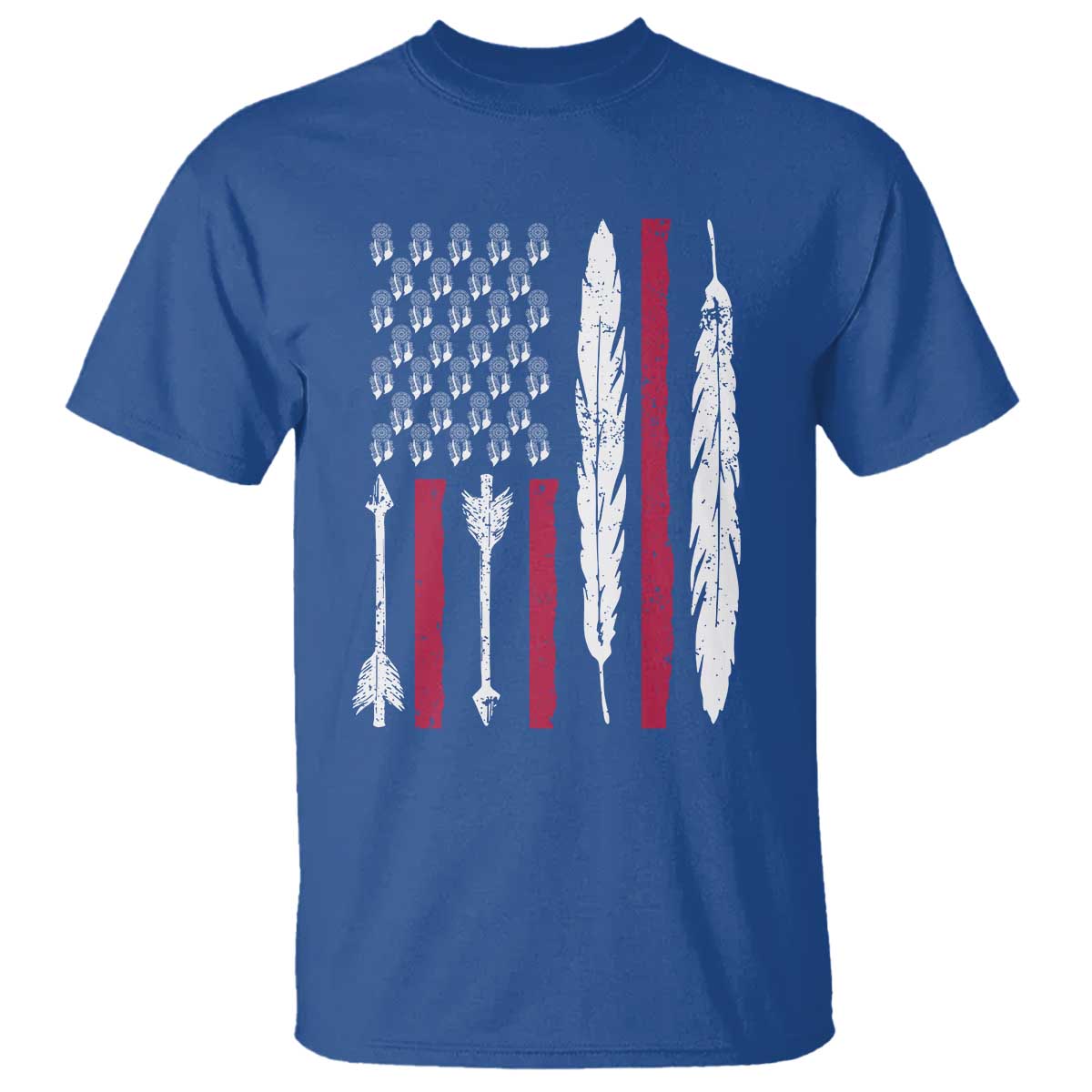 Vintage Native American Flag T Shirt Dreamcatcher And Feather Graphic TS12 Royal Blue Print Your Wear