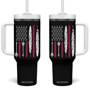 Vintage Native American Flag Tumbler With Handle Dreamcatcher And Feather Graphic TS12 One Size: 40 oz Black Print Your Wear