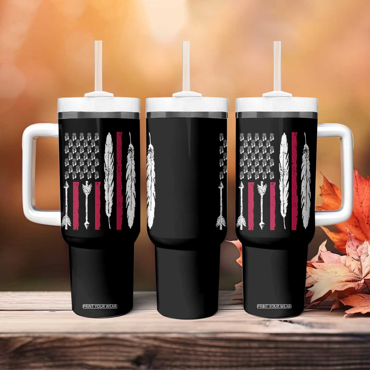 Vintage Native American Flag Tumbler With Handle Dreamcatcher And Feather Graphic TS12 Print Your Wear