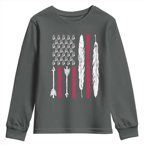 Vintage Native American Flag Youth Sweatshirt Dreamcatcher And Feather Graphic TS12 Dark Heather Print Your Wear