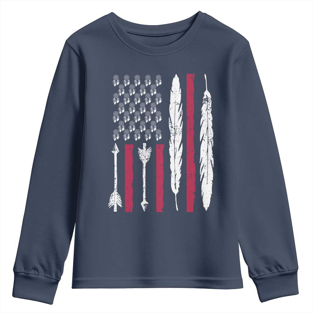 Vintage Native American Flag Youth Sweatshirt Dreamcatcher And Feather Graphic TS12 Navy Print Your Wear