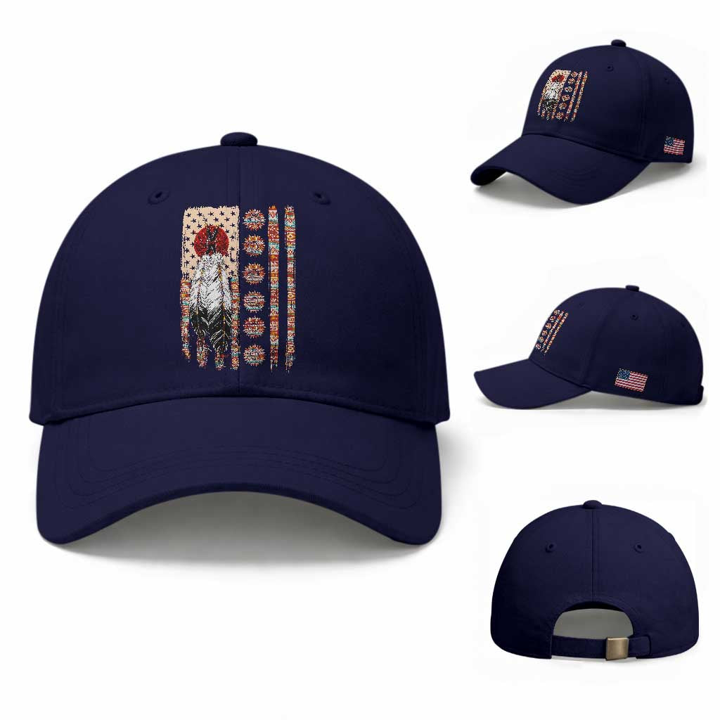 Proud Native American Flag Baseball Cap Tribal Sunflower Indigenous Peoples Day Gift TS12 Baseball Cap Universal Fit Dark Blue Print Your Wear