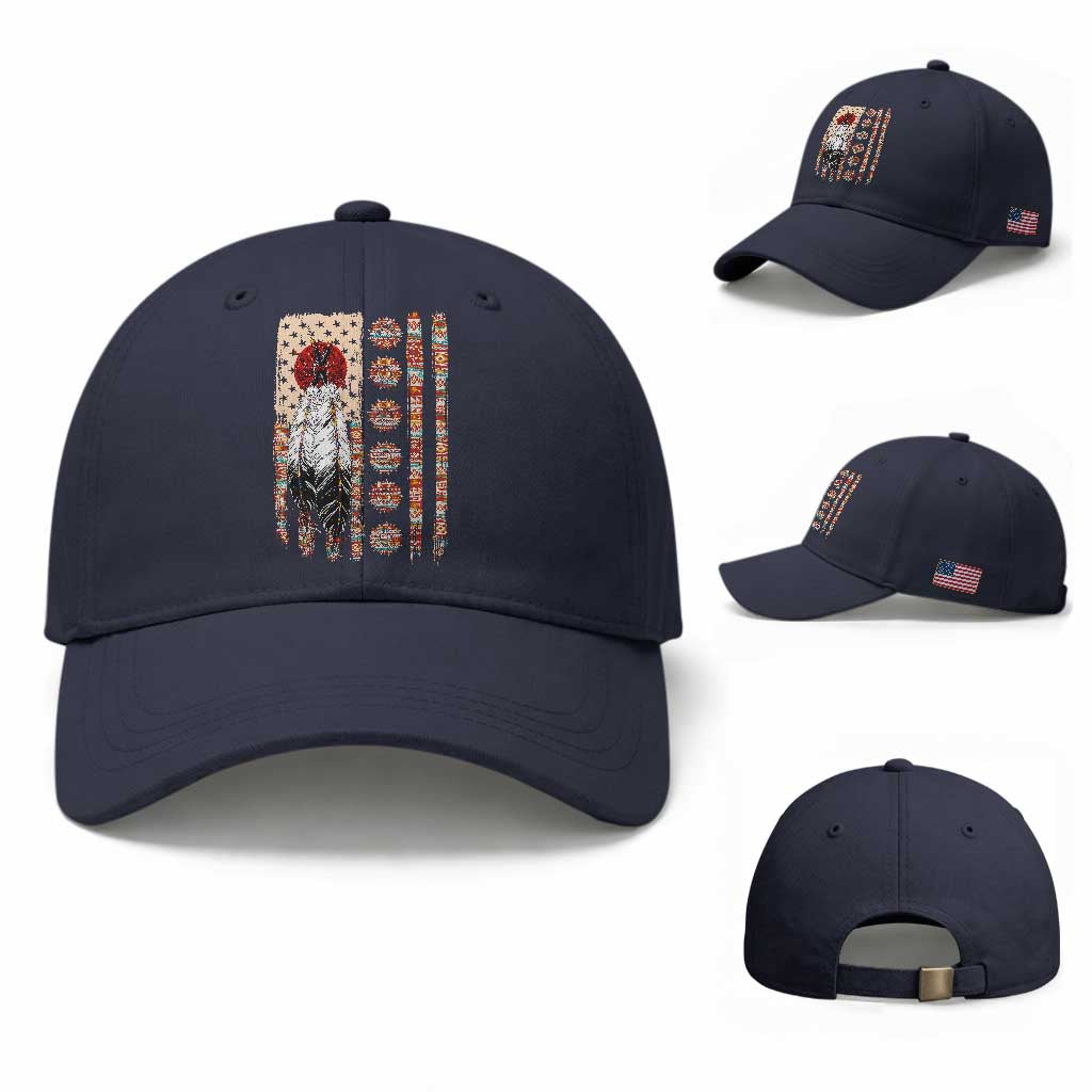 Proud Native American Flag Baseball Cap Tribal Sunflower Indigenous Peoples Day Gift TS12 Baseball Cap Universal Fit Navy Print Your Wear