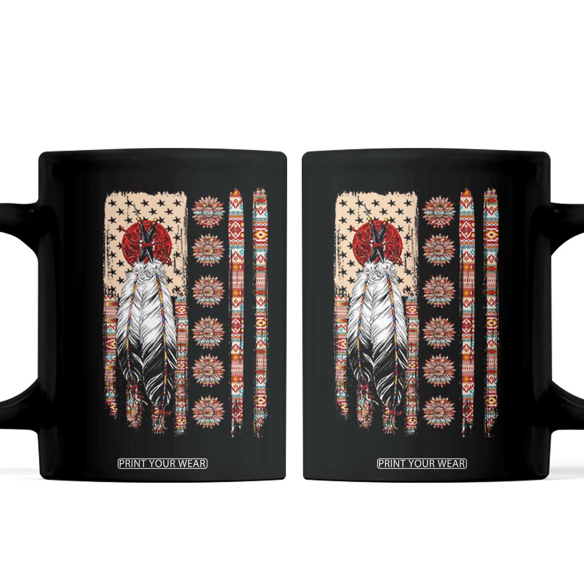 Proud Native American Flag Coffee Mug Tribal Sunflower Indigenous Peoples Day Gift TS12 Black Print Your Wear
