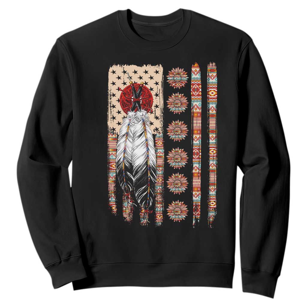 Proud Native American Flag Sweatshirt Tribal Sunflower Indigenous Peoples Day Gift TS12 Black Print Your Wear