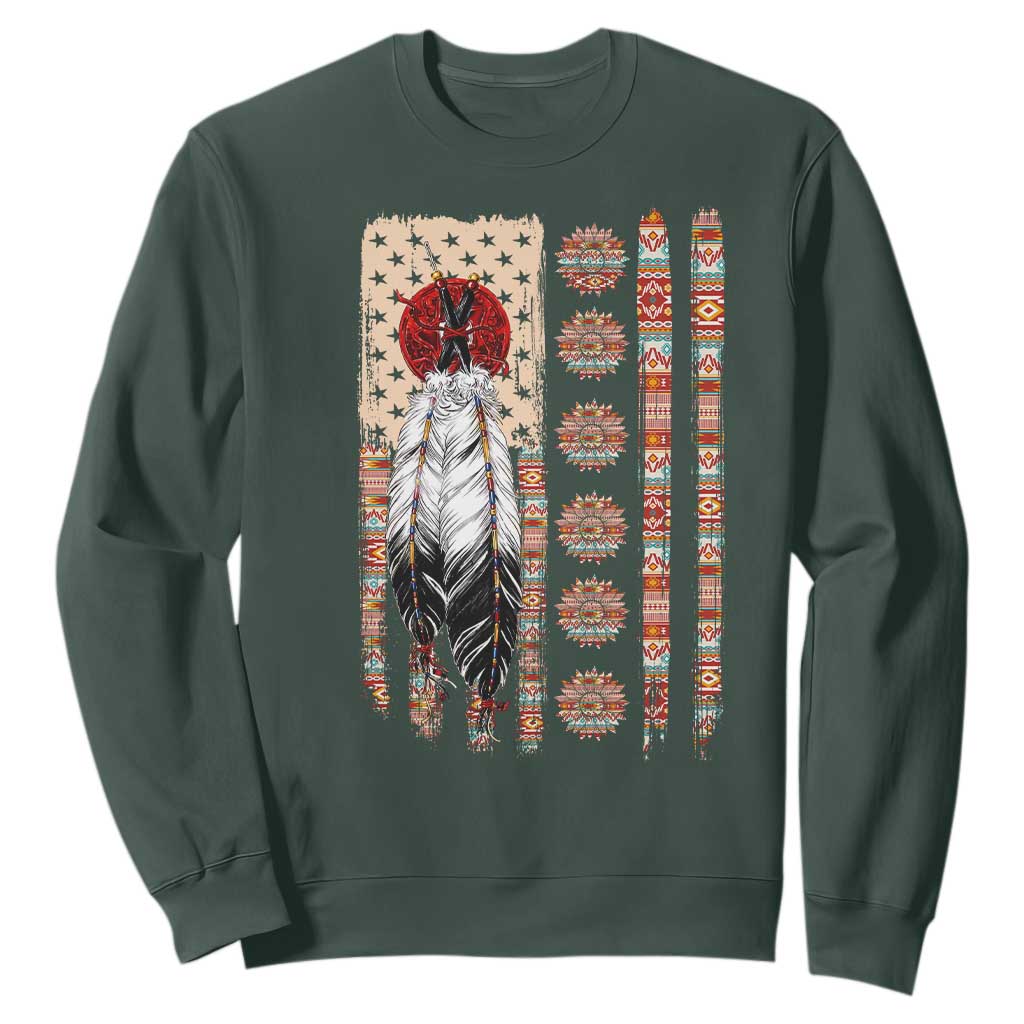 Proud Native American Flag Sweatshirt Tribal Sunflower Indigenous Peoples Day Gift TS12 Dark Forest Green Print Your Wear