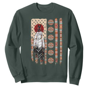 Proud Native American Flag Sweatshirt Tribal Sunflower Indigenous Peoples Day Gift TS12 Dark Forest Green Print Your Wear