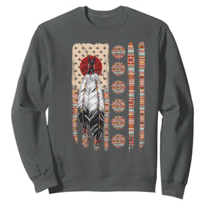 Proud Native American Flag Sweatshirt Tribal Sunflower Indigenous Peoples Day Gift TS12 Dark Heather Print Your Wear