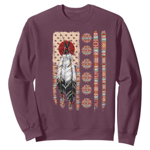 Proud Native American Flag Sweatshirt Tribal Sunflower Indigenous Peoples Day Gift TS12 Maroon Print Your Wear