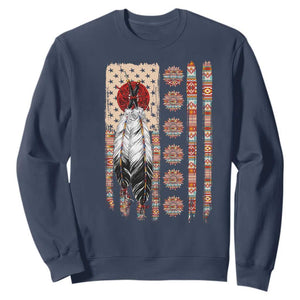 Proud Native American Flag Sweatshirt Tribal Sunflower Indigenous Peoples Day Gift TS12 Navy Print Your Wear