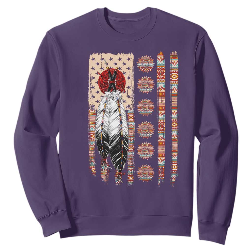 Proud Native American Flag Sweatshirt Tribal Sunflower Indigenous Peoples Day Gift TS12 Purple Print Your Wear