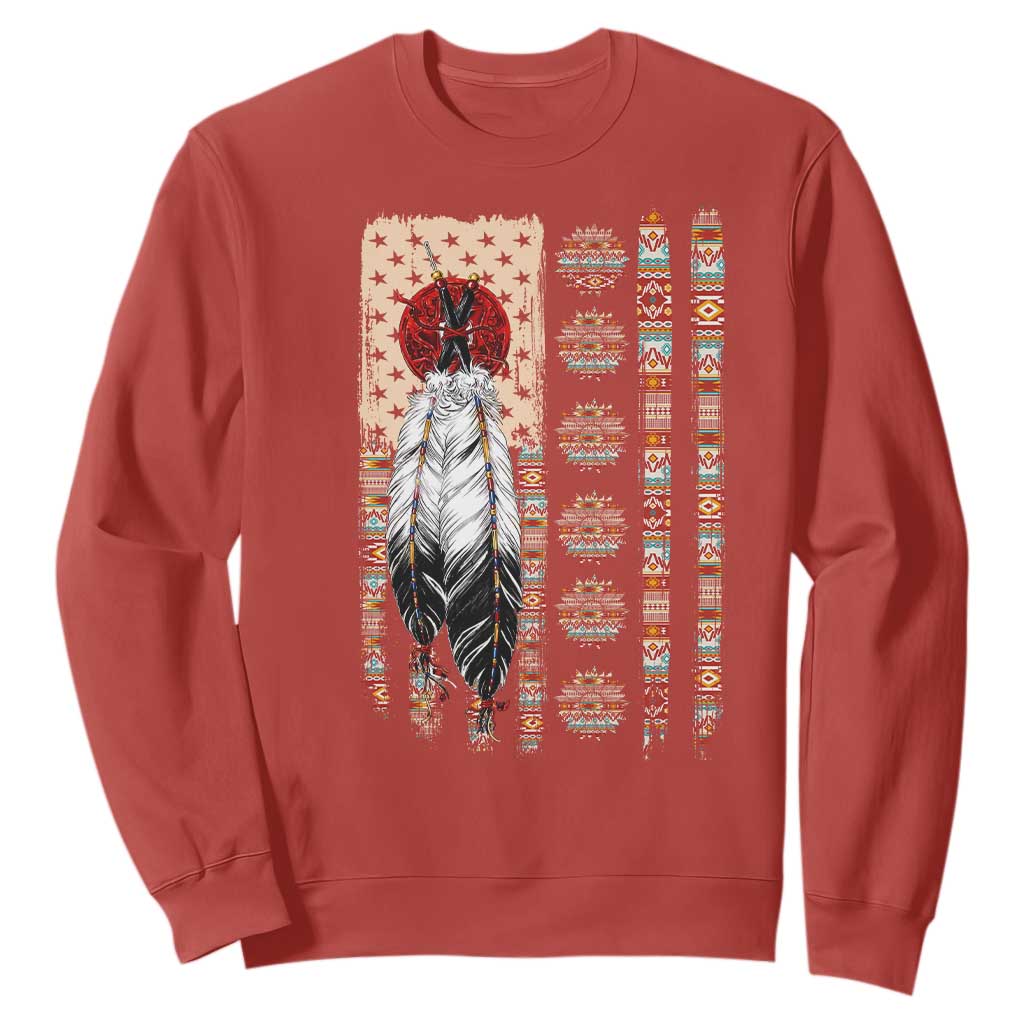 Proud Native American Flag Sweatshirt Tribal Sunflower Indigenous Peoples Day Gift TS12 Red Print Your Wear