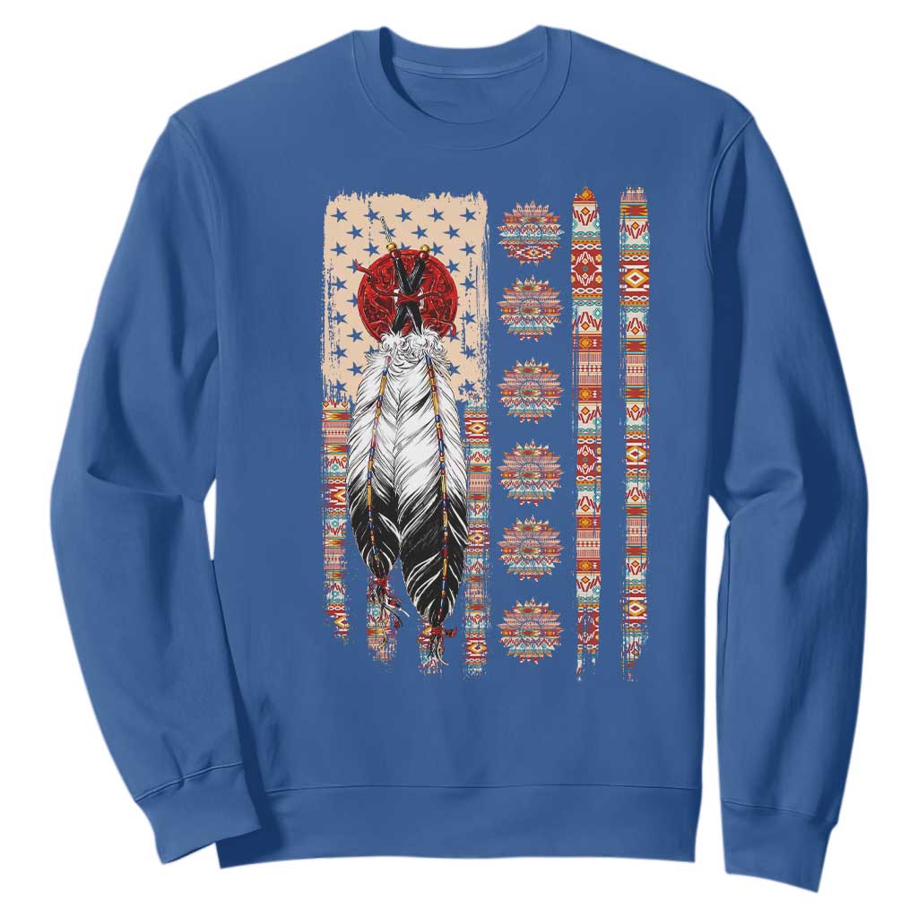 Proud Native American Flag Sweatshirt Tribal Sunflower Indigenous Peoples Day Gift TS12 Royal Blue Print Your Wear