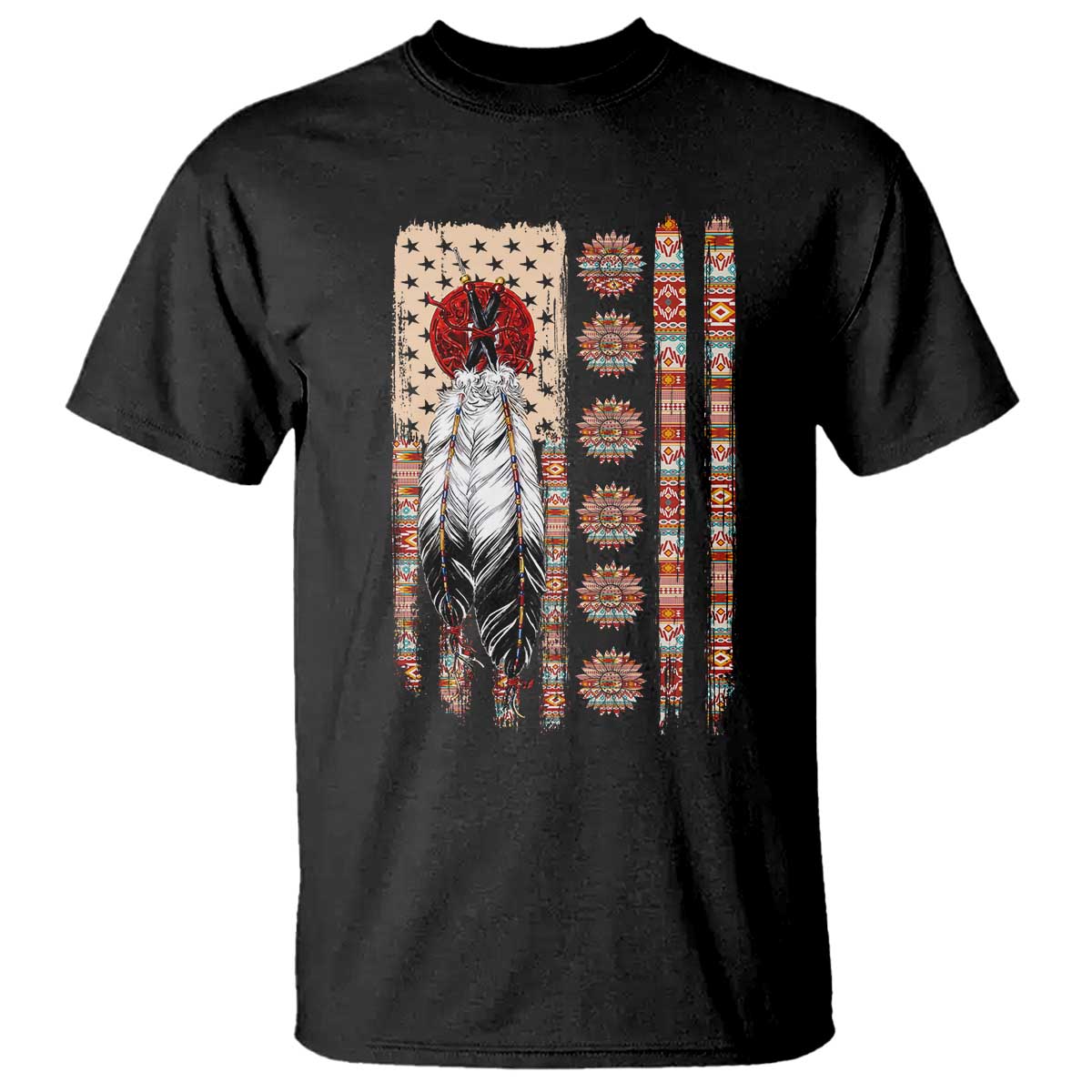 Proud Native American Flag T Shirt Tribal Sunflower Indigenous Peoples Day Gift TS12 Black Print Your Wear