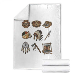 Indigenous Cultural Artifacts Throw Blanket Native American Heritage Graphic TS12 White Print Your Wear