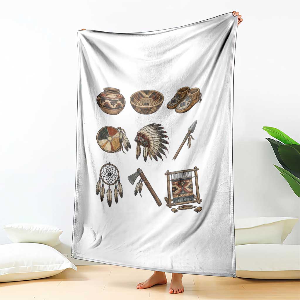 Indigenous Cultural Artifacts Throw Blanket Native American Heritage Graphic TS12 Print Your Wear