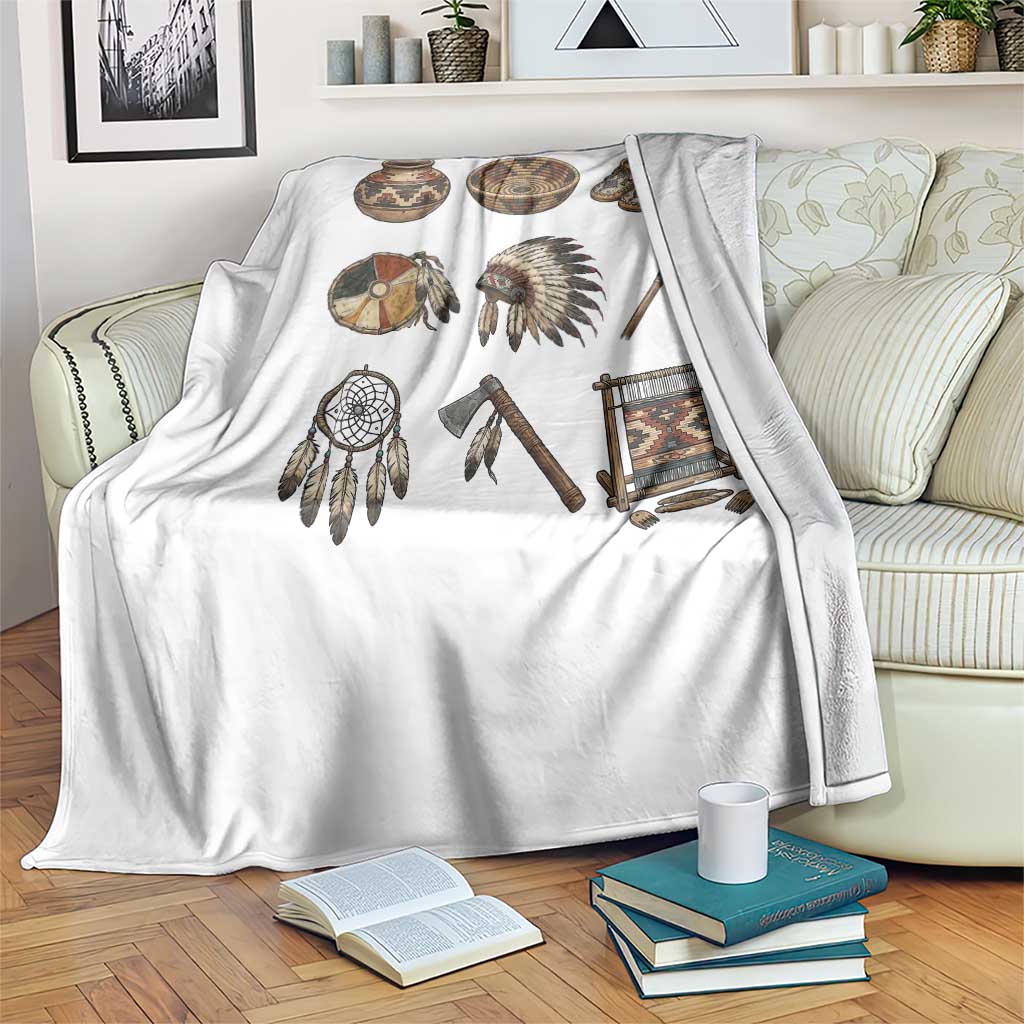 Indigenous Cultural Artifacts Throw Blanket Native American Heritage Graphic TS12 Print Your Wear