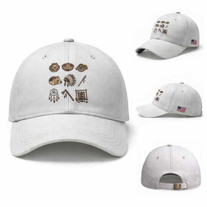 Indigenous Cultural Artifacts Baseball Cap Native American Heritage Graphic TS12 Baseball Cap Universal Fit White Print Your Wear