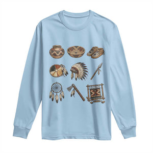 Indigenous Cultural Artifacts Long Sleeve Shirt Native American Heritage Graphic TS12 Light Blue Print Your Wear
