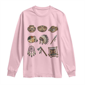 Indigenous Cultural Artifacts Long Sleeve Shirt Native American Heritage Graphic TS12 Light Pink Print Your Wear