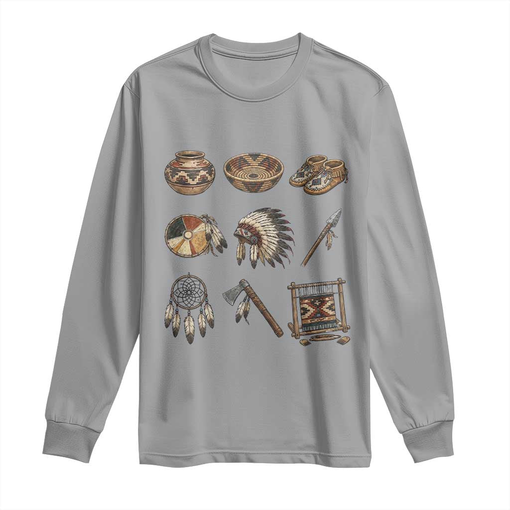Indigenous Cultural Artifacts Long Sleeve Shirt Native American Heritage Graphic TS12 Sport Gray Print Your Wear