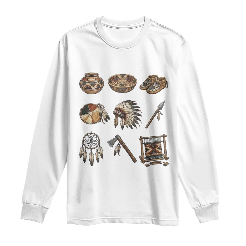 Indigenous Cultural Artifacts Long Sleeve Shirt Native American Heritage Graphic TS12 White Print Your Wear