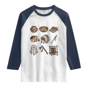Indigenous Cultural Artifacts Raglan Shirt Native American Heritage Graphic TS12 White Navy Print Your Wear