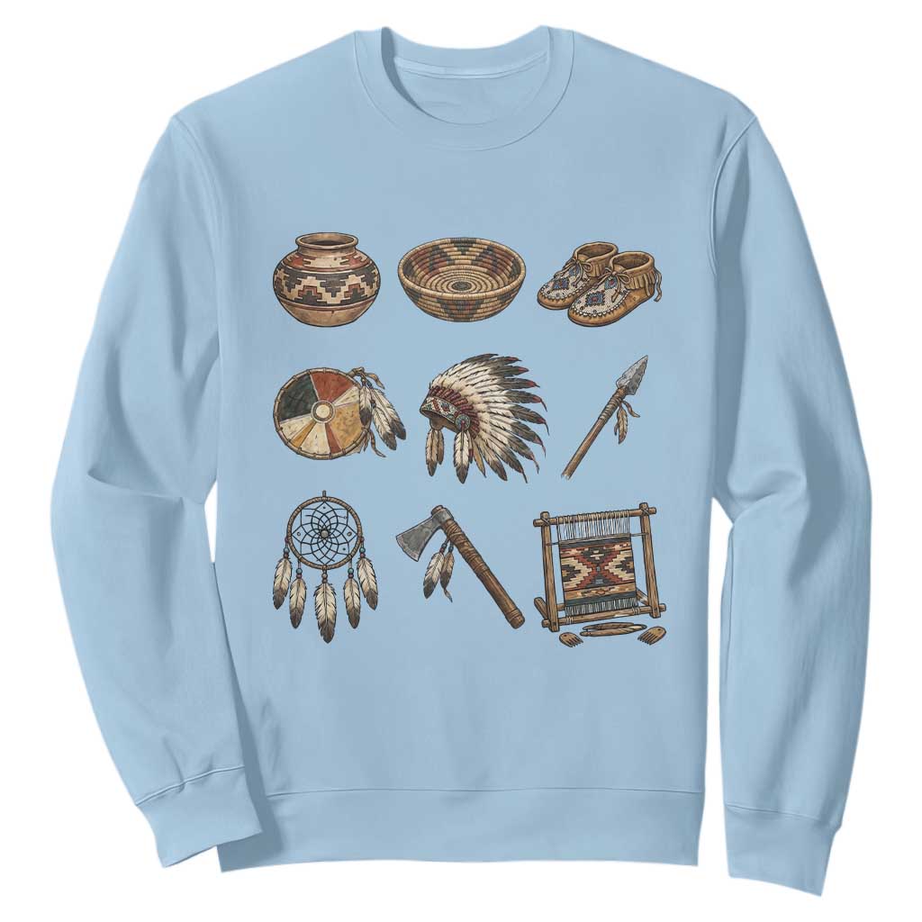 Indigenous Cultural Artifacts Sweatshirt Native American Heritage Graphic TS12 Light Blue Print Your Wear