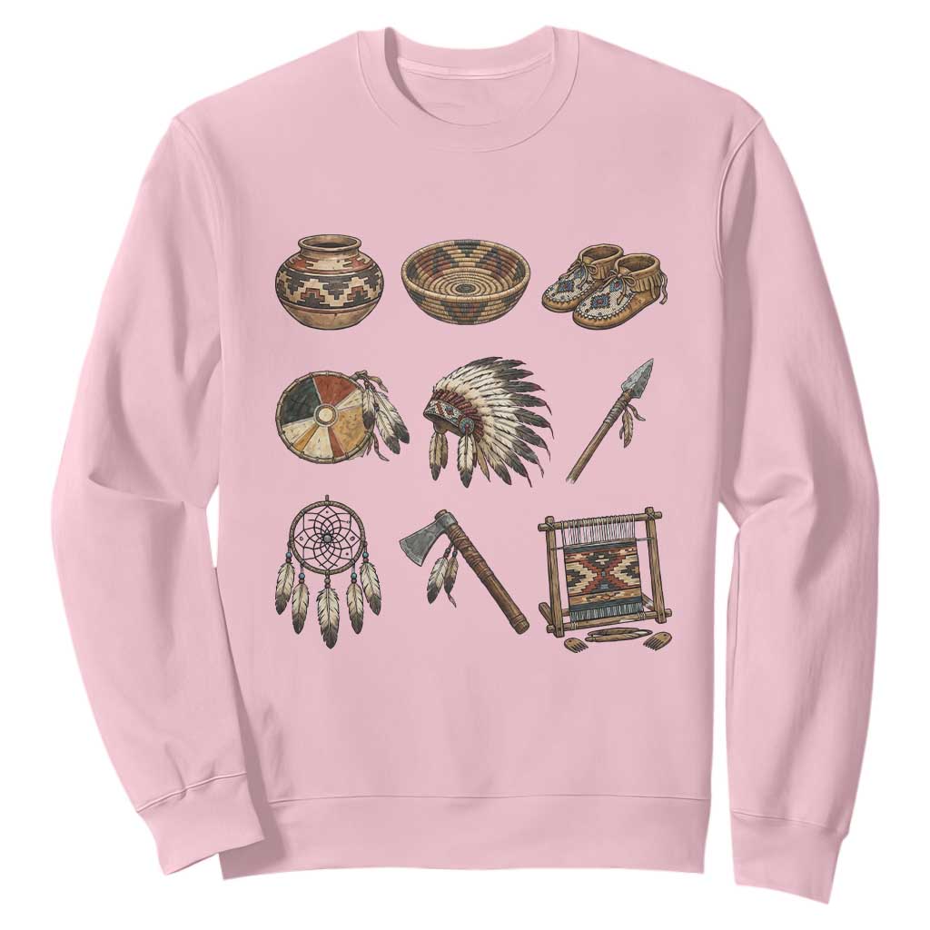 Indigenous Cultural Artifacts Sweatshirt Native American Heritage Graphic TS12 Light Pink Print Your Wear