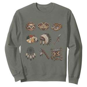 Indigenous Cultural Artifacts Sweatshirt Native American Heritage Graphic TS12 Military Green Print Your Wear