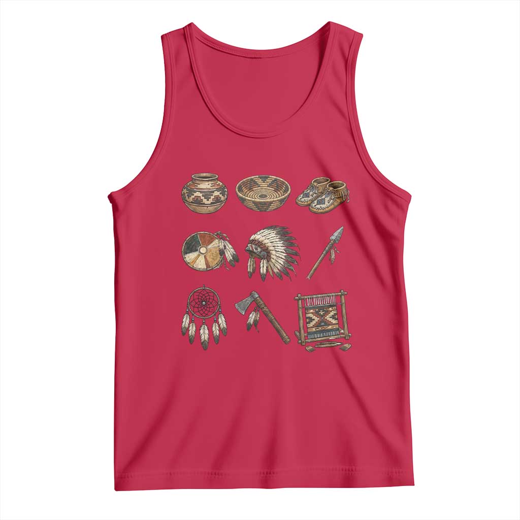 Indigenous Cultural Artifacts Tank Top Native American Heritage Graphic TS12 Red Print Your Wear