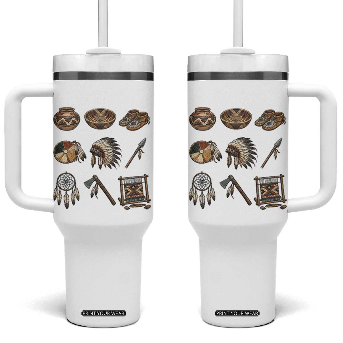 Indigenous Cultural Artifacts Tumbler With Handle Native American Heritage Graphic TS12 One Size: 40 oz White Print Your Wear