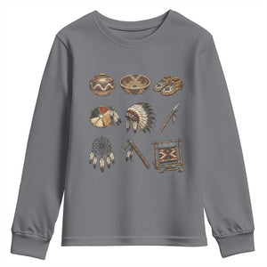Indigenous Cultural Artifacts Youth Sweatshirt Native American Heritage Graphic TS12 Charcoal Print Your Wear