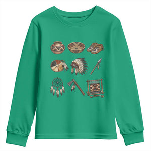 Indigenous Cultural Artifacts Youth Sweatshirt Native American Heritage Graphic TS12 Irish Green Print Your Wear