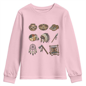 Indigenous Cultural Artifacts Youth Sweatshirt Native American Heritage Graphic TS12 Light Pink Print Your Wear