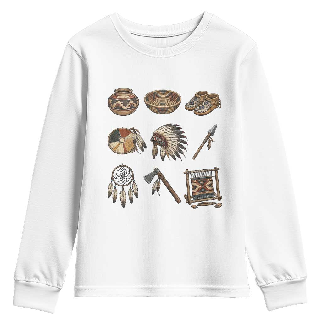 Indigenous Cultural Artifacts Youth Sweatshirt Native American Heritage Graphic TS12 White Print Your Wear